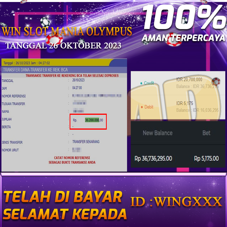 Bukti Pembayaran games hadiah terbesar Tanggal 26 OKTOBER 2023