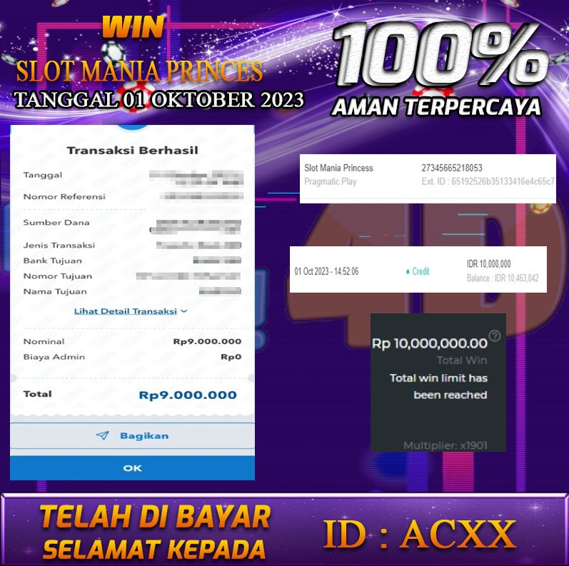 Bukti Pembayaran games hadiah terbesar Nana4d Tanggal 01 oktober 2023