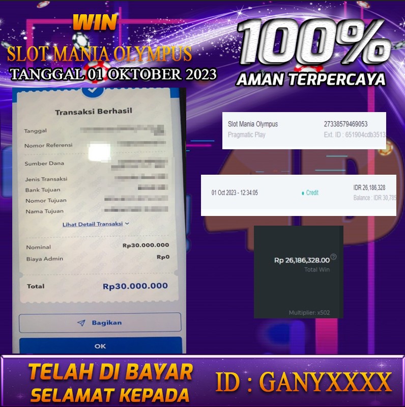 Bukti Pembayaran games hadiah terbesar Nana4d Tanggal 01 oktober 2023