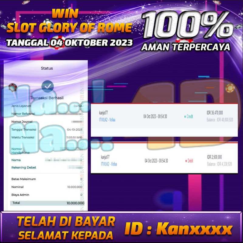 Bukti Pembayaran games hadiah terbesar Nana4d Tanggal 04 oktober 2023