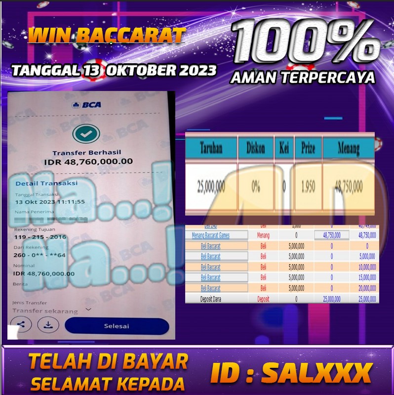 Bukti Pembayaran togel hadiah terbesar Nana4d Tanggal 13 oktober 2023