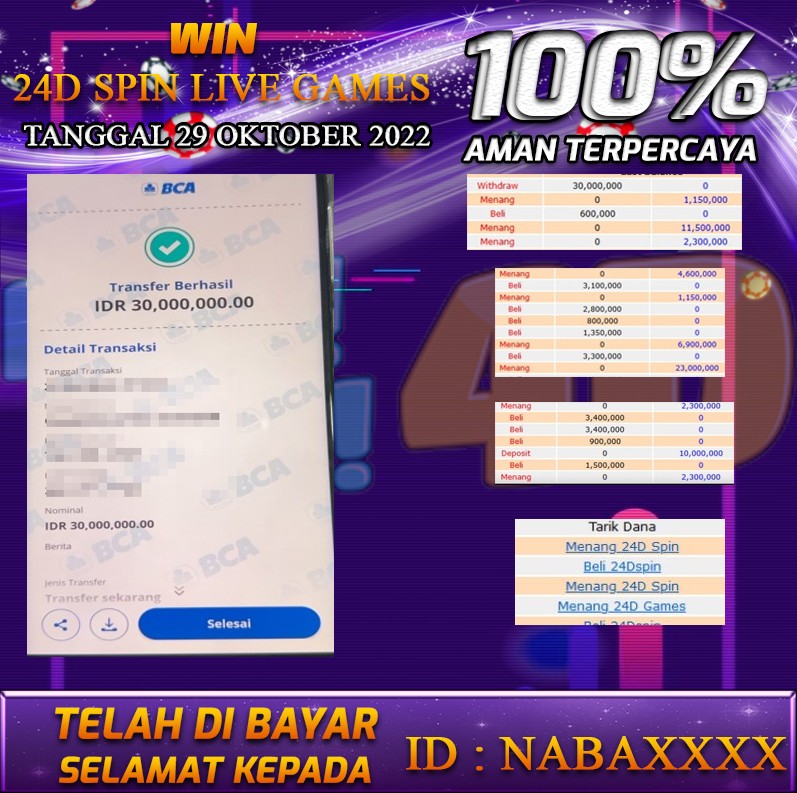 Bukti Pembayaran games hadiah terbesar Tanggal 29 OKTOBER 2023