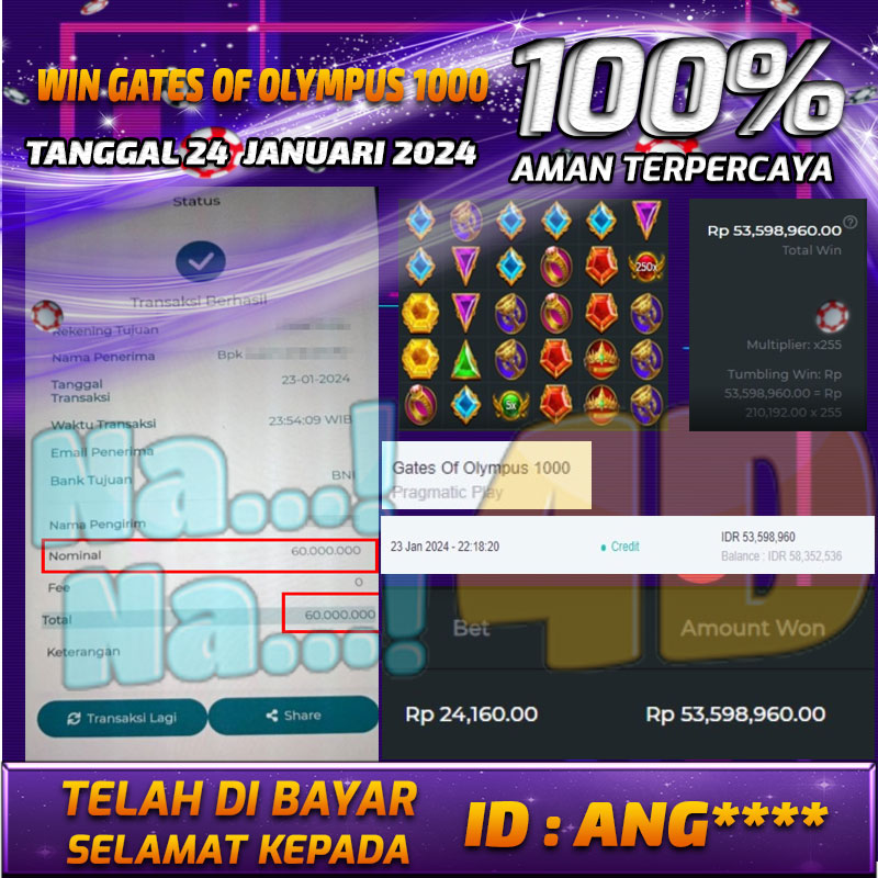 Bukti Pembayaran hadiah games terbesar Tanggal 24 januari 2024