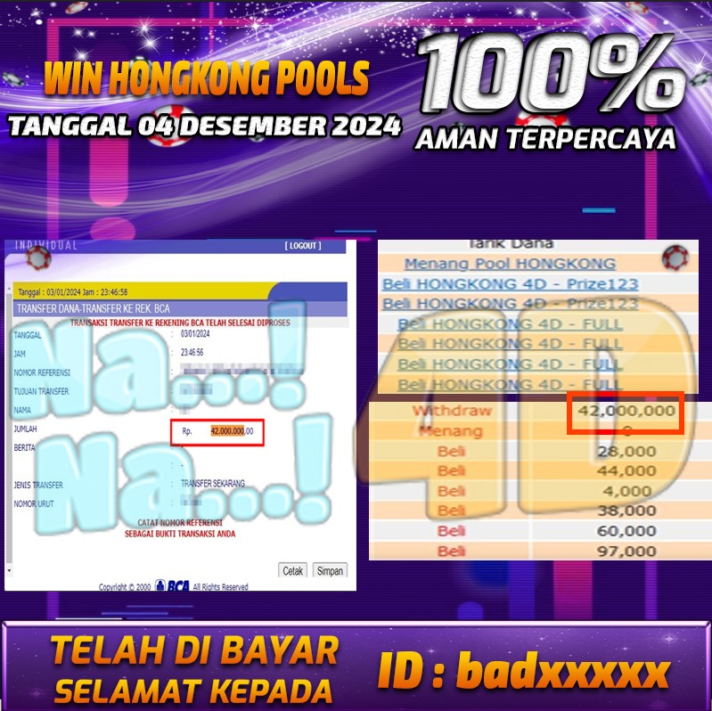 Bukti Pembayaran hadiah Togel terbesar Tanggal 04 Desember 2024