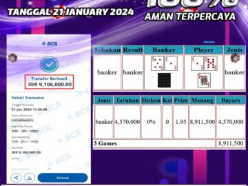 Bukti Pembayaran hadiah games terbesar Tanggal 21 januari 2024