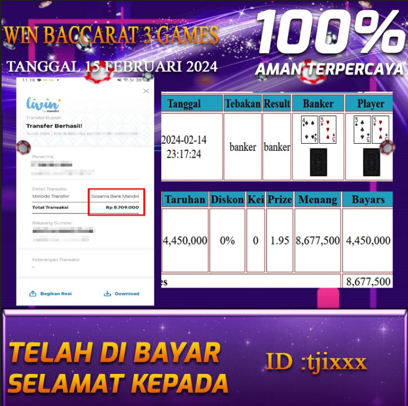 Bukti Pembayaran hadiah Togel terbesar Tanggal 15 Februari 2024