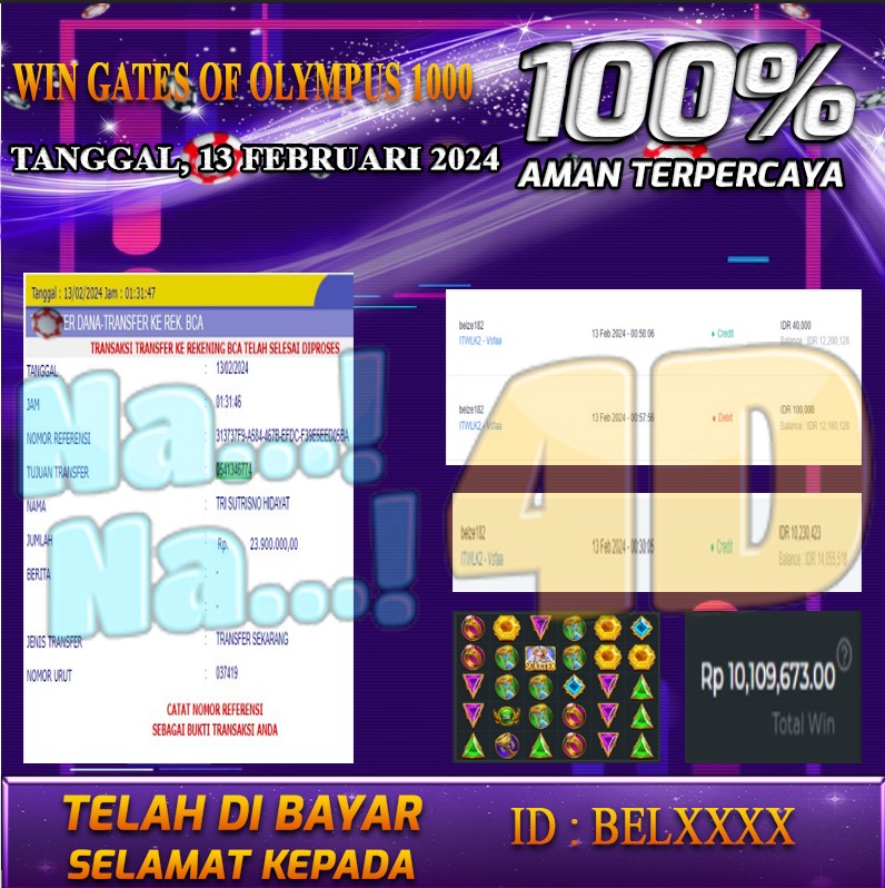 Bukti Pembayaran hadiah games terbesar Tanggal 13 FEBRUARI 2024