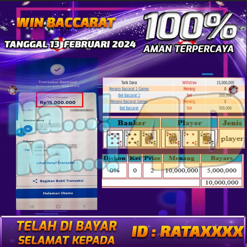 Bukti Pembayaran hadiah games terbesar Tanggal 13 FEBRUARI 2024