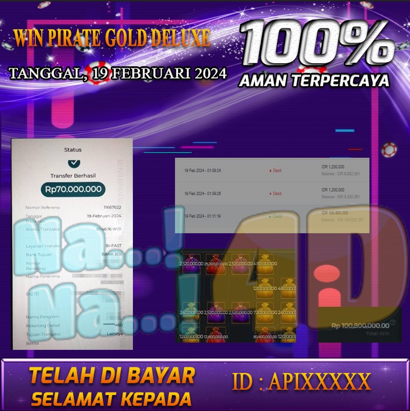 Bukti Pembayaran hadiah games terbesar Tanggal 19 FEBRUARI 2024