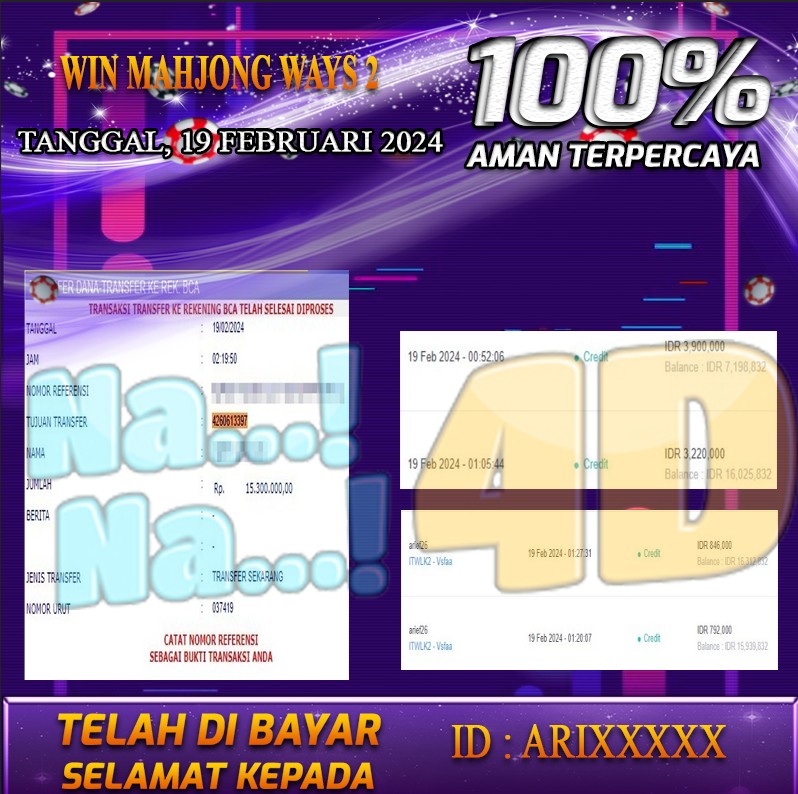 Bukti Pembayaran hadiah games terbesar Tanggal 19 FEBRUARI 2024