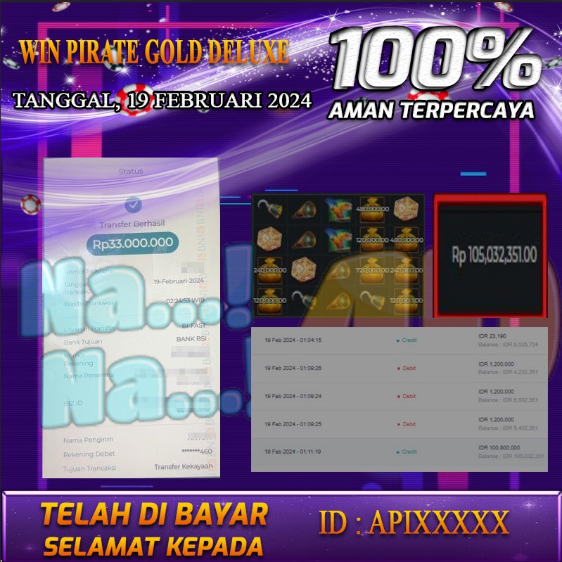 Bukti Pembayaran hadiah games terbesar Tanggal 19 FEBRUARI 2024