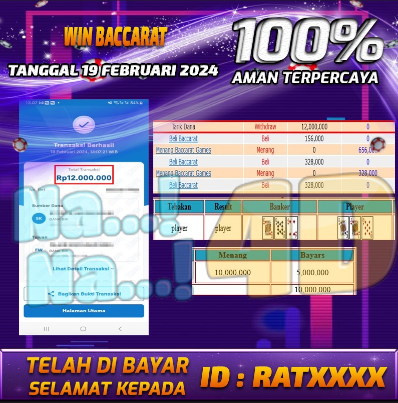 Bukti Pembayaran hadiah games terbesar Tanggal 19 FEBRUARI 2024