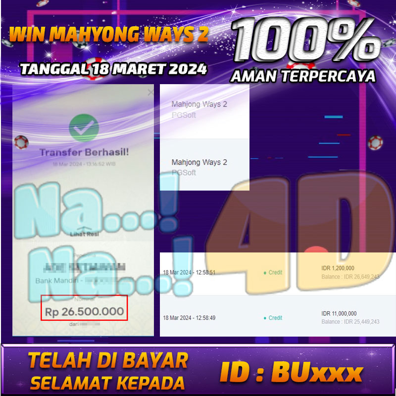 Bukti Pembayaran NANA4D hadiah Games terbesar Tanggal 18 maret 2024