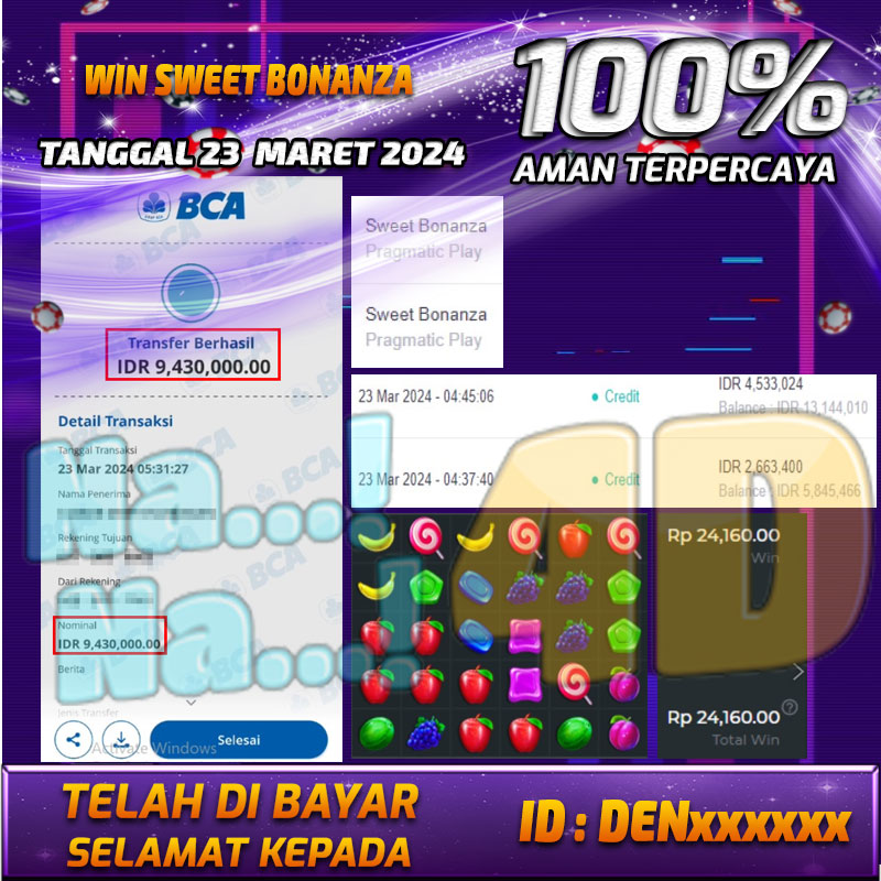 Bukti Pembayaran NANA4D hadiah Games terbesar Tanggal 23 maret 2024