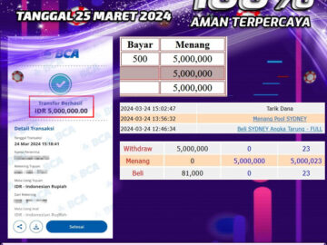 Bukti Pembayaran NONO4D hadiah Togel terbesar Tanggal 25 maret 2024