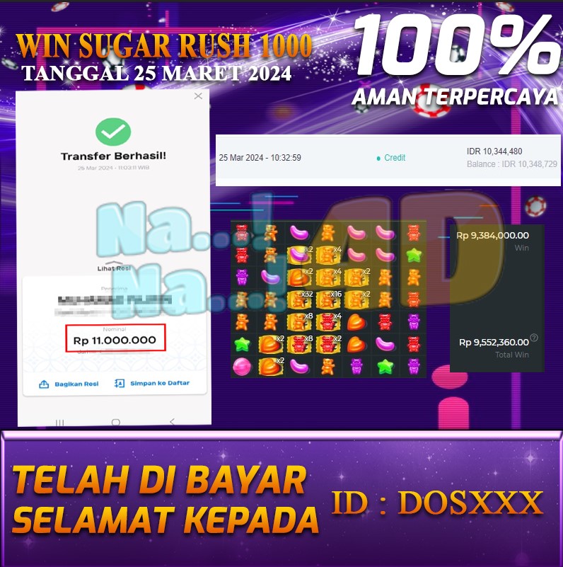 Bukti Pembayaran NANA4D hadiah Games terbesar Tanggal 25 maret 2024