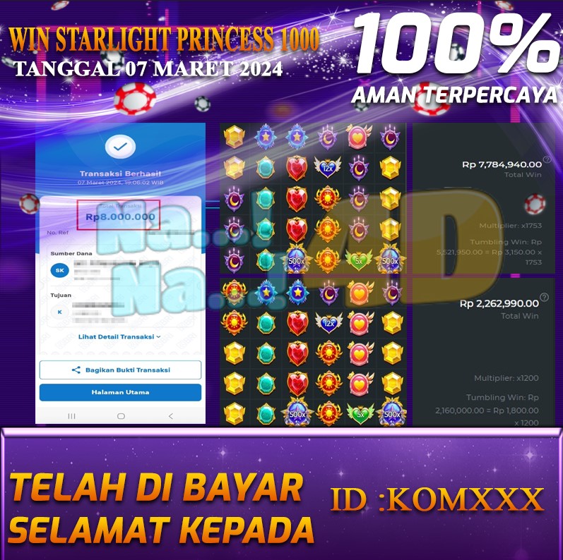 Bukti Pembayaran NANA4D hadiah Games terbesar Tanggal 07 maret 2024