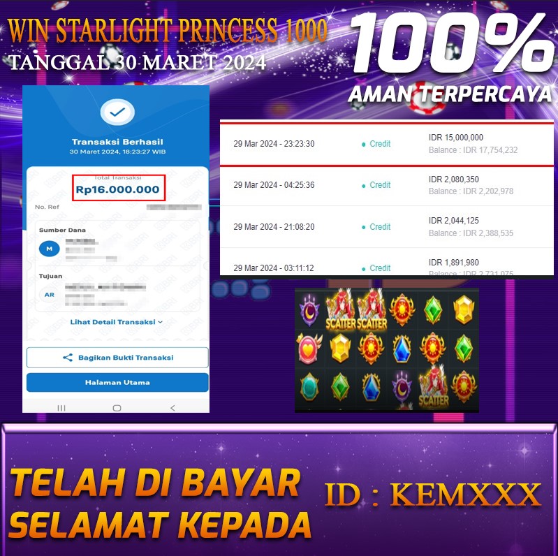 Bukti Pembayaran NANA4D hadiah Games terbesar Tanggal 30 maret 2024