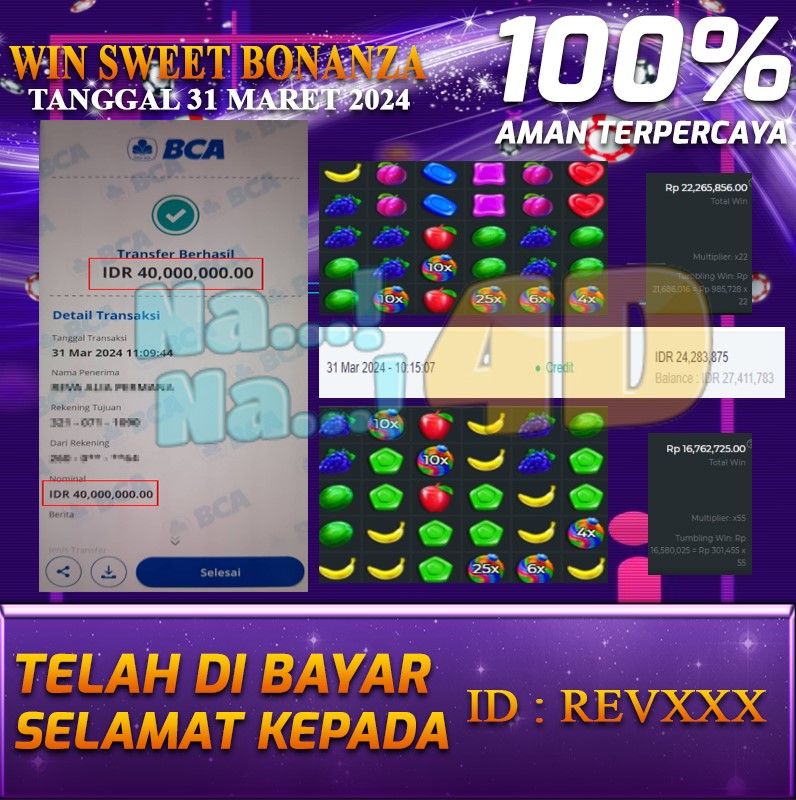 Bukti Pembayaran NANA4D hadiah Games terbesar Tanggal 31 maret 2024