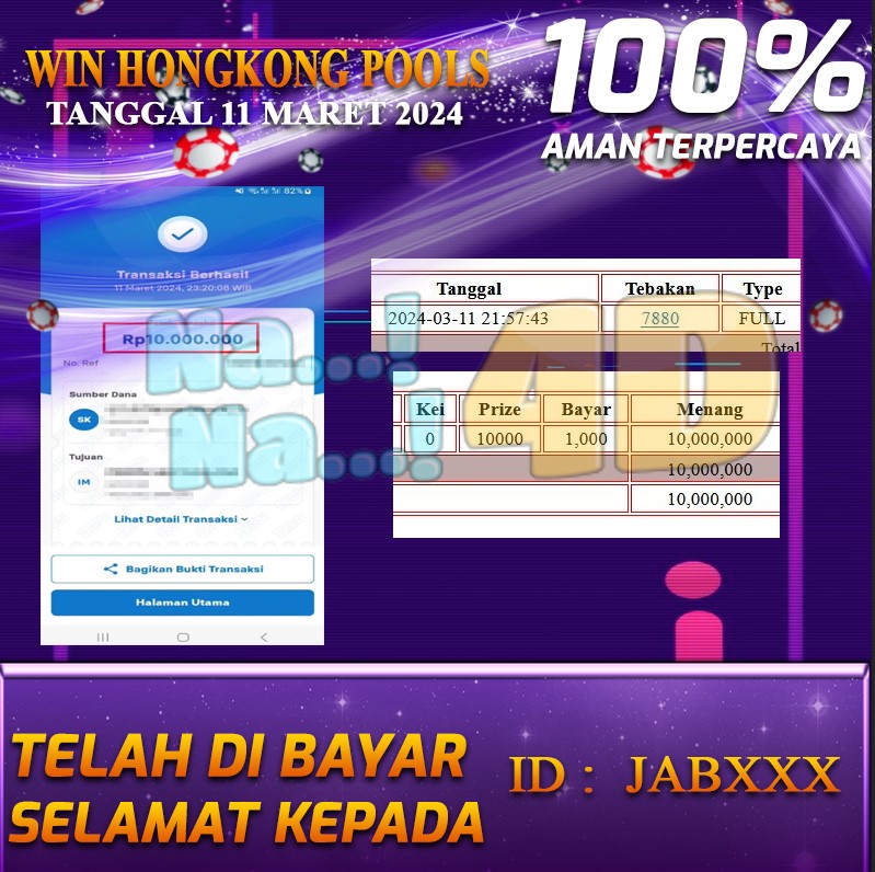 Bukti Pembayaran NANA4D hadiah Togel terbesar Tanggal 11 maret 2024