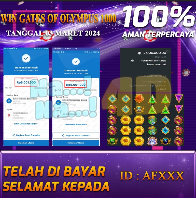 Bukti Pembayaran hadiah games terbesar Nana4d Tanggal 03 Maret 2024