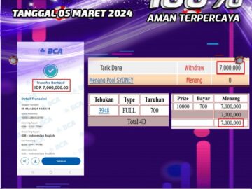 Bukti Pembayaran hadiah togel terbesar Tanggal 05 maret 2024