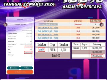 Bukti Pembayaran NONO4D hadiah Togel terbesar Tanggal 22 maret 2024