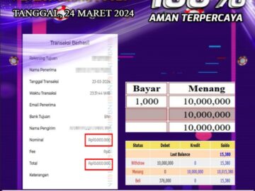 Bukti Pembayaran NONO4D hadiah Togel terbesar Tanggal 24 maret 2024