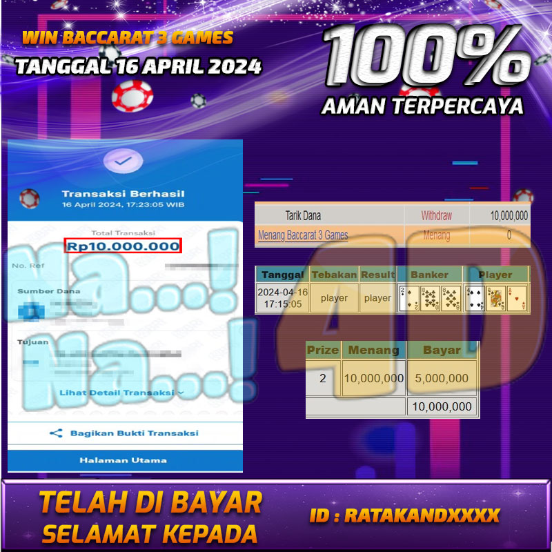 Bukti Pembayaran NANA4D hadiah Games terbesar Tanggal 16 APRIL 2024