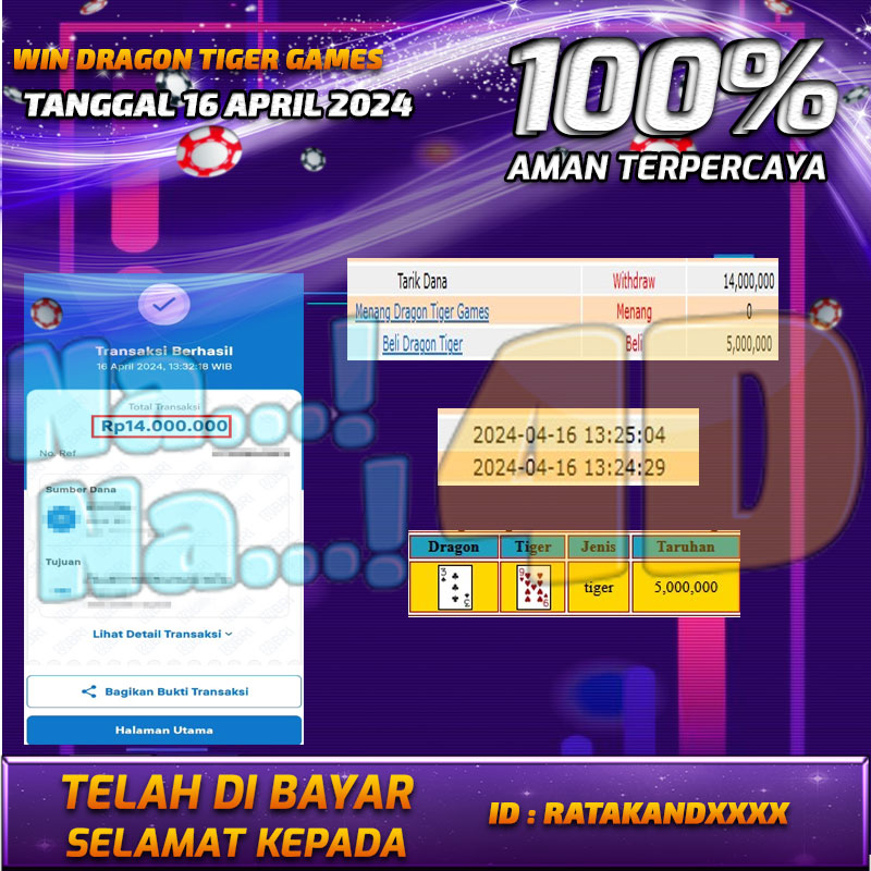 Bukti Pembayaran NANA4D hadiah Games terbesar Tanggal 16 APRIL 2024