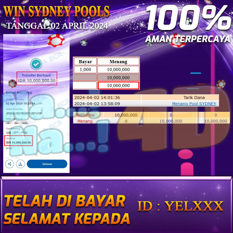 Bukti Pembayaran NANA4D hadiah Togel terbesar Tanggal 02 APRIL 2024