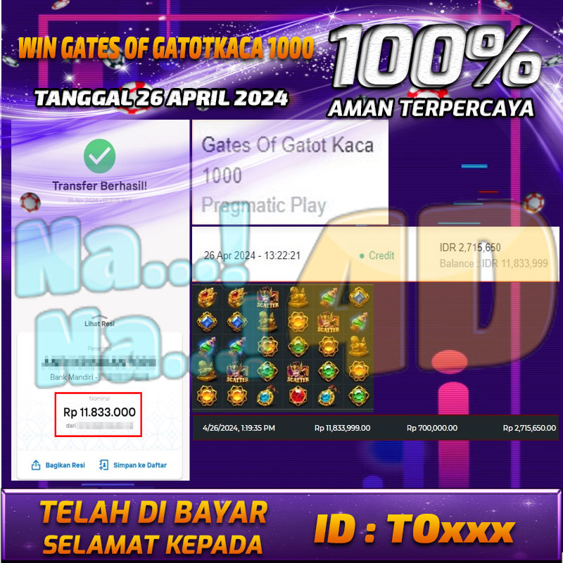 Bukti Pembayaran NANA4D hadiah Games 26 APRIL 2024