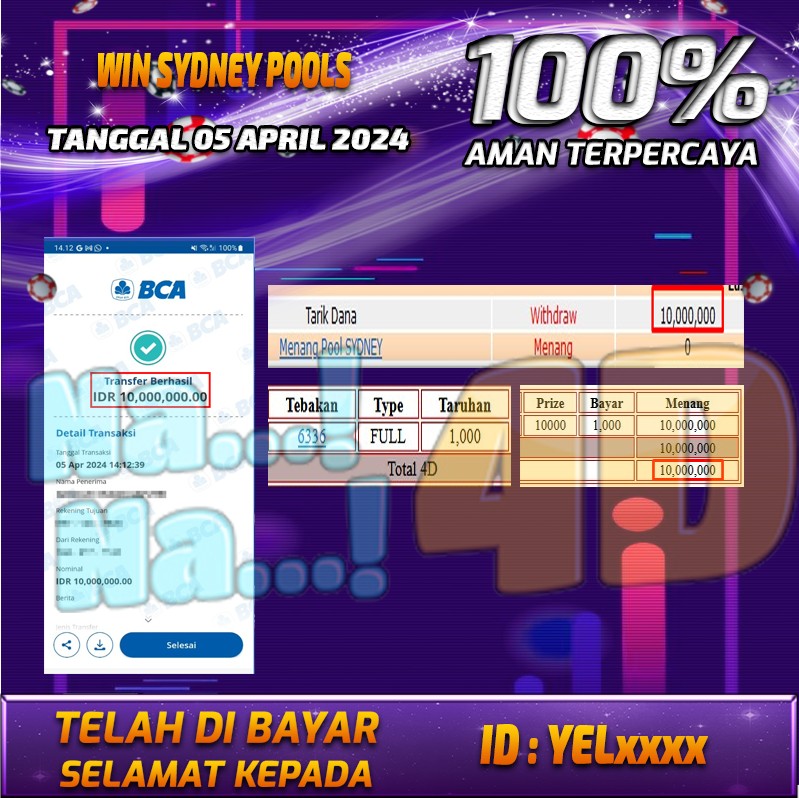 Bukti Pembayaran NANA4D hadiah Togel terbesar Tanggal 05 APRIL 2024