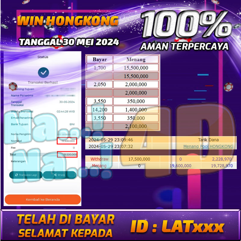 Bukti Pembayaran NANA4D hadiah Togel 30 mei 2024