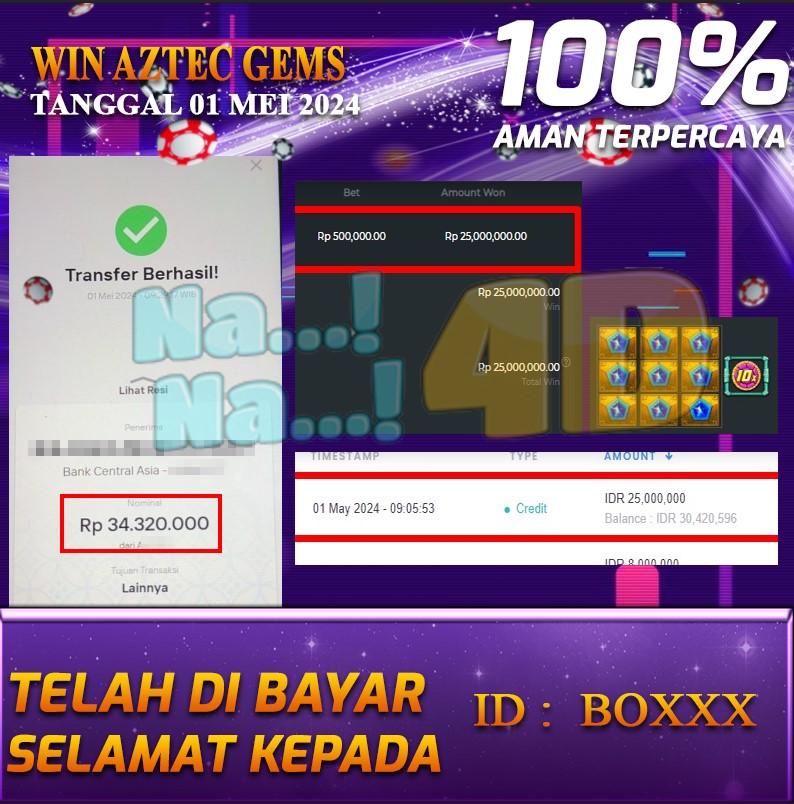 Bukti Pembayaran NANA4D hadiah Togel 01 MEI 2024