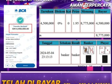 Bukti Pembayaran NONO4D hadiah Games 05 mei 2024