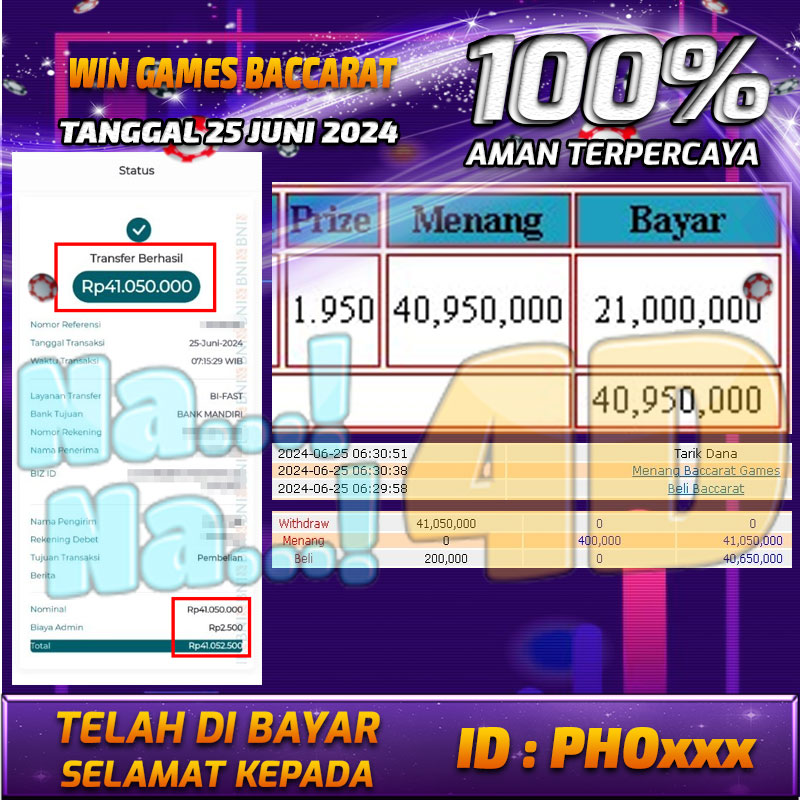 Bukti Pembayaran NANA4D hadiah Games 25 Juni 2024