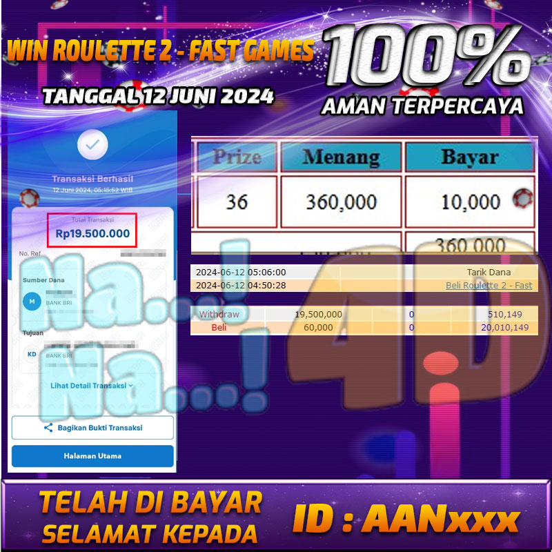 Bukti Pembayaran NANA4D hadiah Games 12 Juni 2024