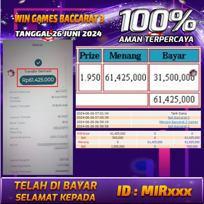 Bukti Pembayaran NANA4D hadiah Games 26 Juni 2024