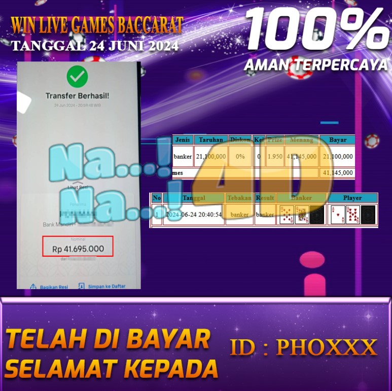 Bukti Pembayaran NANA4D hadiah Games 24 Juni 2024