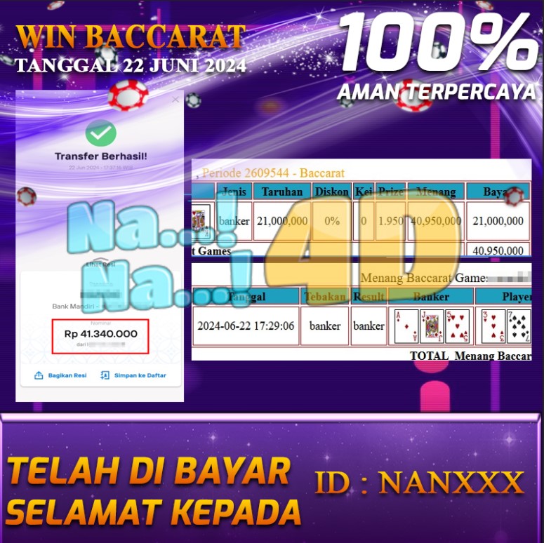 Bukti Pembayaran NANA4D hadiah Games 22 Juni 2024