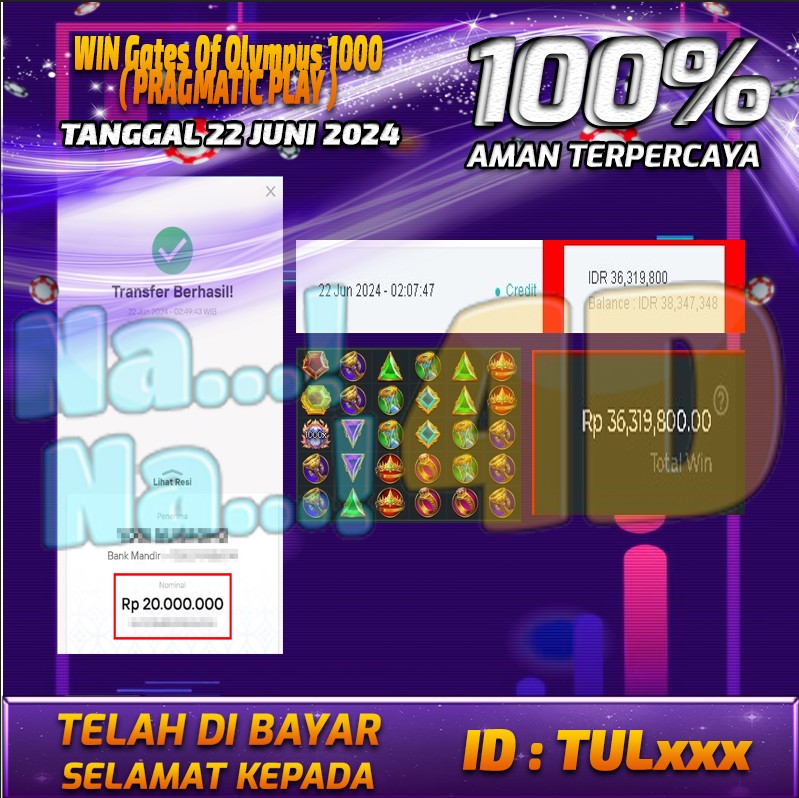 Bukti Pembayaran NANA4D hadiah Games 22 Juni 2024