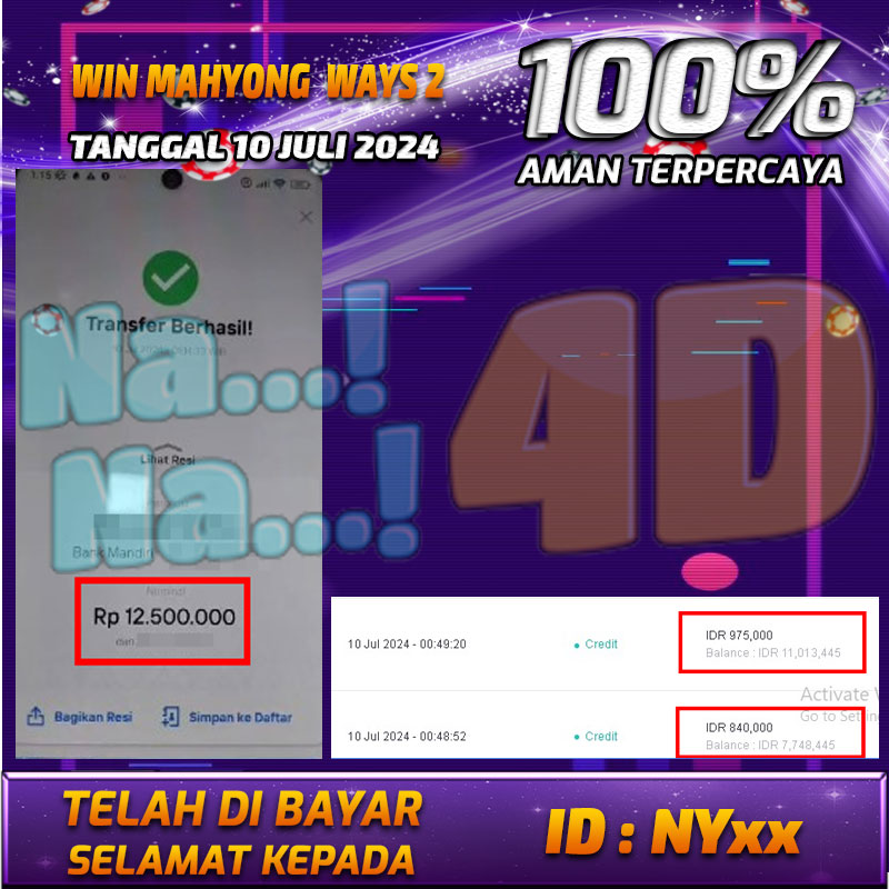 Bukti Pembayaran NANA4D hadiah Games 10 juli 2024