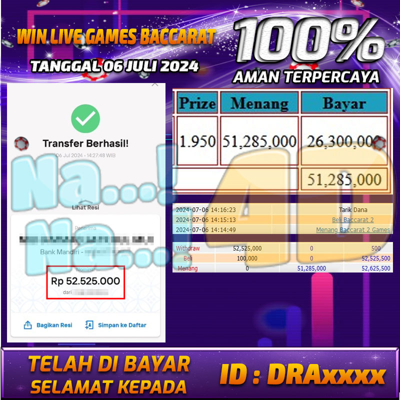 Bukti Pembayaran NANA4D hadiah Games 06 juli 2024