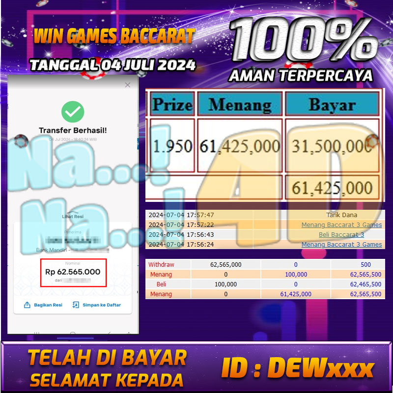 Bukti Pembayaran NANA4D hadiah Games 04 juli 2024