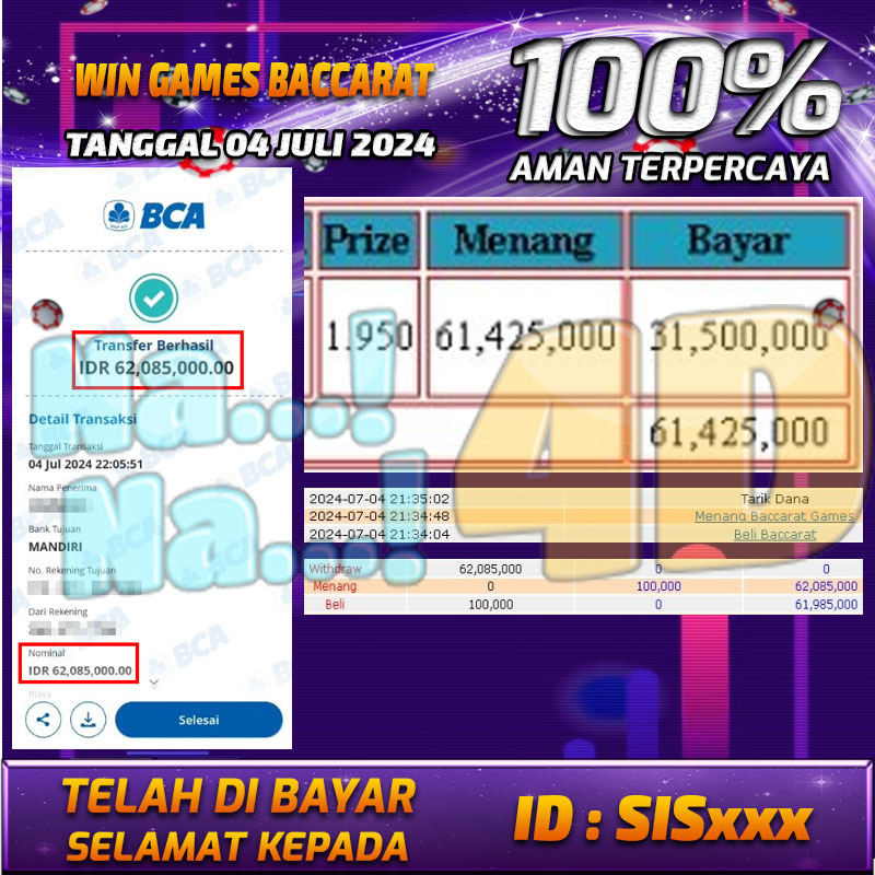 Bukti Pembayaran NANA4D hadiah Games 04 juli 2024