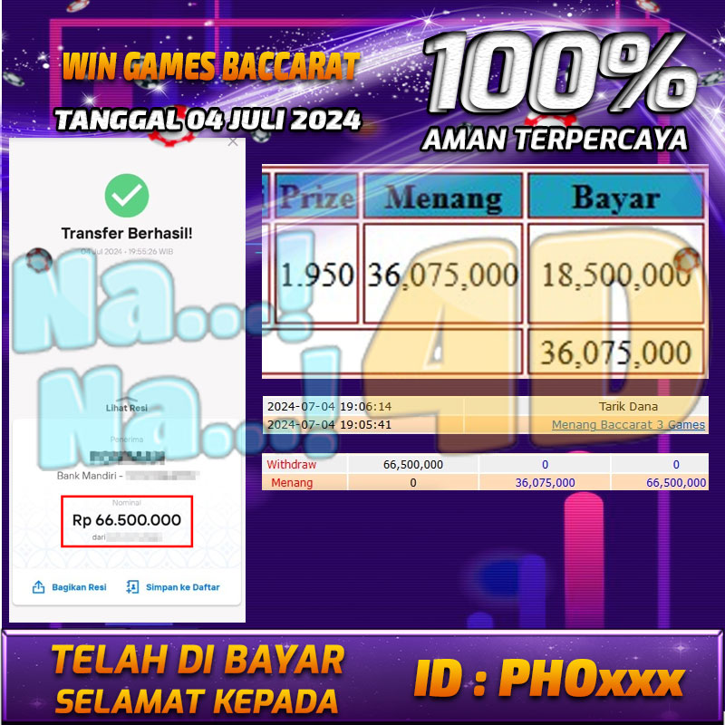 Bukti Pembayaran NANA4D hadiah Games 04 juli 2024