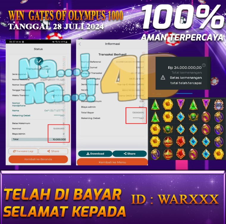 Bukti Pembayaran NANA4D hadiah Games 28 juli 2024