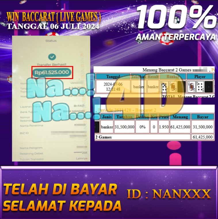 Bukti Pembayaran NANA4D hadiah Games 06 juli 2024