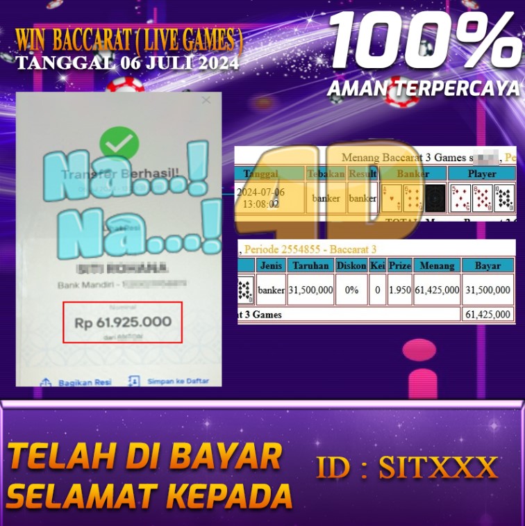 Bukti Pembayaran NANA4D hadiah Games 06 juli 2024